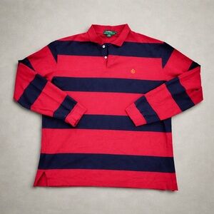 Ralph Lauren Red & Navy Striped Rugby Shirt – Long Sleeve Classic Fit